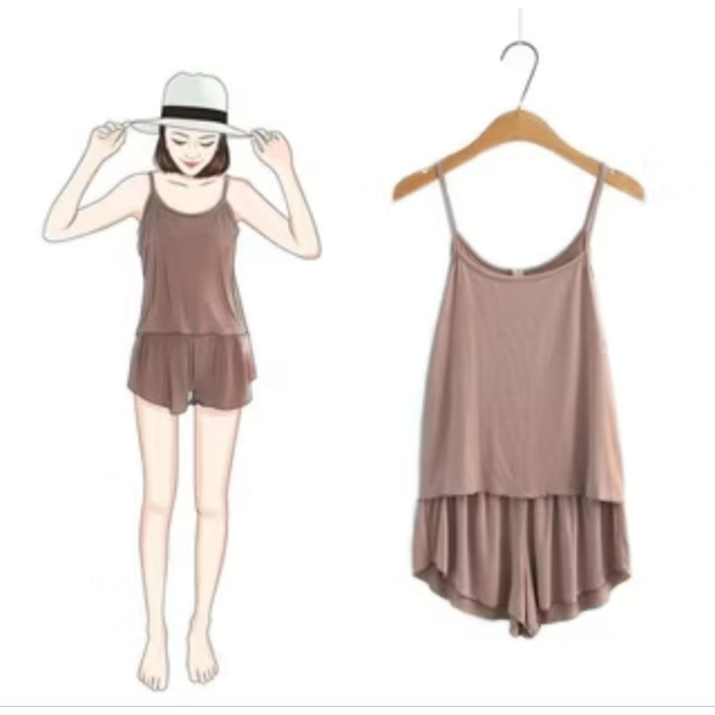 Pekanbaru Baju Tidur Set Wanita Piyama Camisole Celana Pendek Pakaian Wanita Korea Style BS877