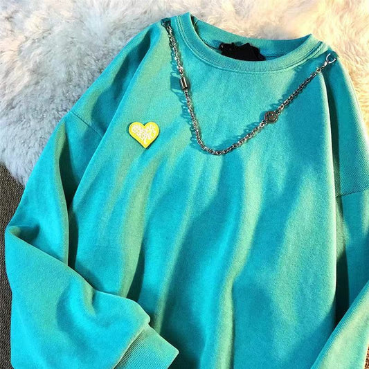 Pekanbaru Kaos Lengan  Panjang Love Mini Kecil With Additional Chain Tambahan Jahitan Baju Bawah Sweater Couple Unisex Berkualitas Street Style Rantai Korean Style