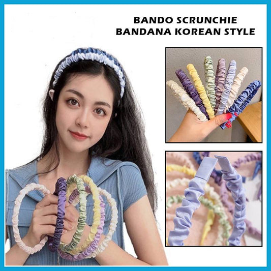 Pekanbaru HR- Bando Scrunchie Korea / Headband Satin Kerut / Bandana Rambut Kain Polos / Bando Wanita Aksesoris Rambut Pita Korean Fashion Style