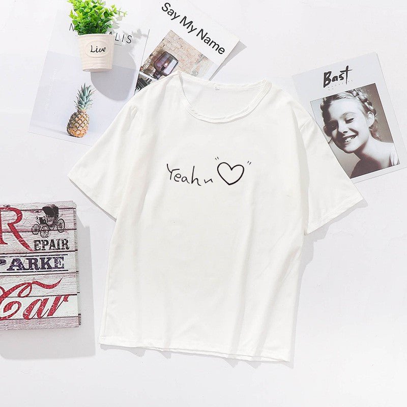 Pekanbaru Kaos Oversize Korea Yeah Love Kualitas Premium T-shirt Unisex Letter Yeah Korean Style