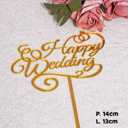 Pekanbaru Cake Topper Akrilik Happy Anniv / Happy Valentine / Happy Wedding (Instan Only)