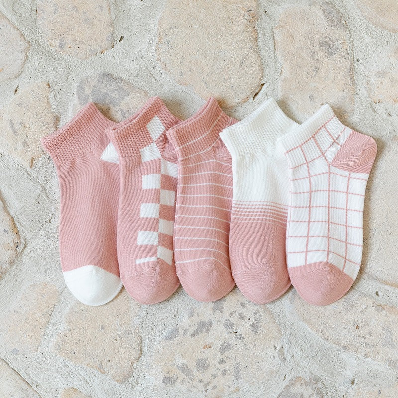Pekanbaru Kaos Kaki Pink Square Kotak Women Socks Import Kaos Kaki Catur Berkualitas Kaus Kaki Pendek Lembut Korean Style