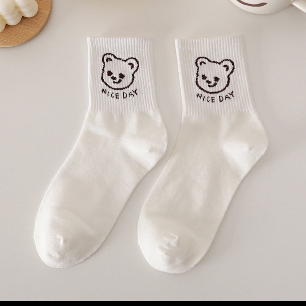 Pekanbaru Kaos Kaki Cartoon Putih Bear Rabbit Women Socks Kaos Kaki Berkualitas Putih Kaus Kaki Lembut Korean Style