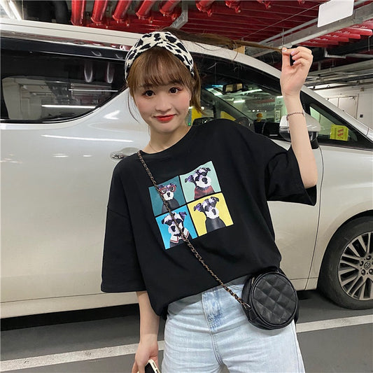 Pekanbaru Kaos Oversize Doggy Couple Teman Pacar T-shirt Oversize Puzzle Anjing Lucu Korean Style