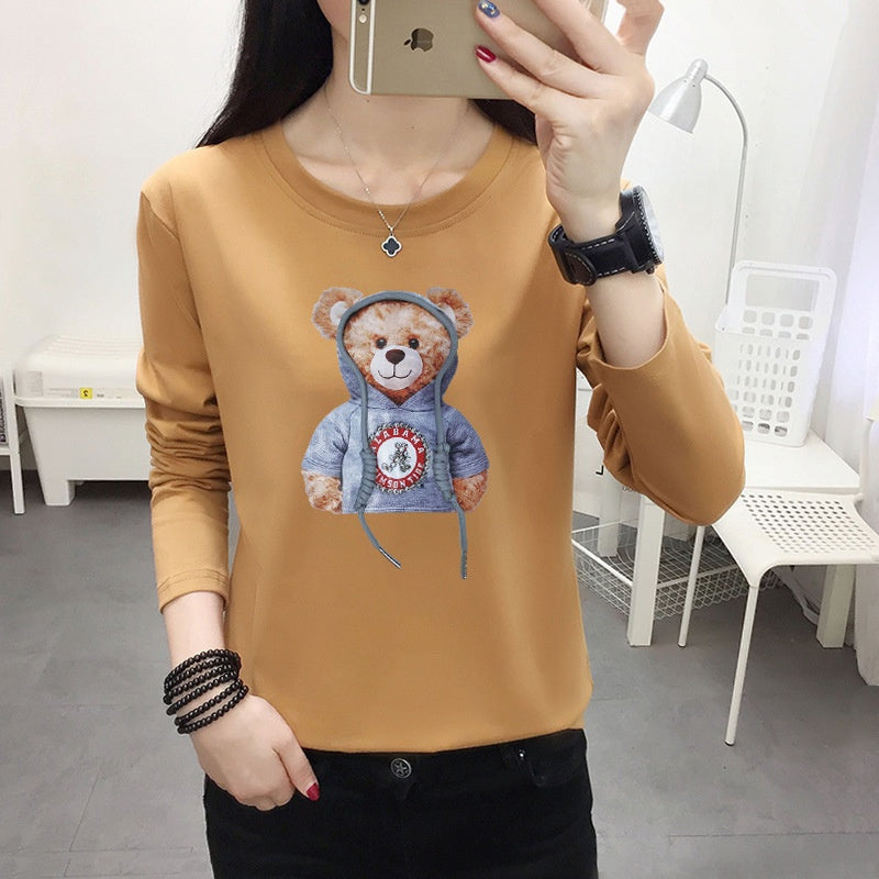 Pekanbaru Kaos Lengan Panjang Kekinian Teddy Bear Lucu Kaos Oversize T-shirt Beruang Lucu Unik Unisex Berkualitas Korean Style