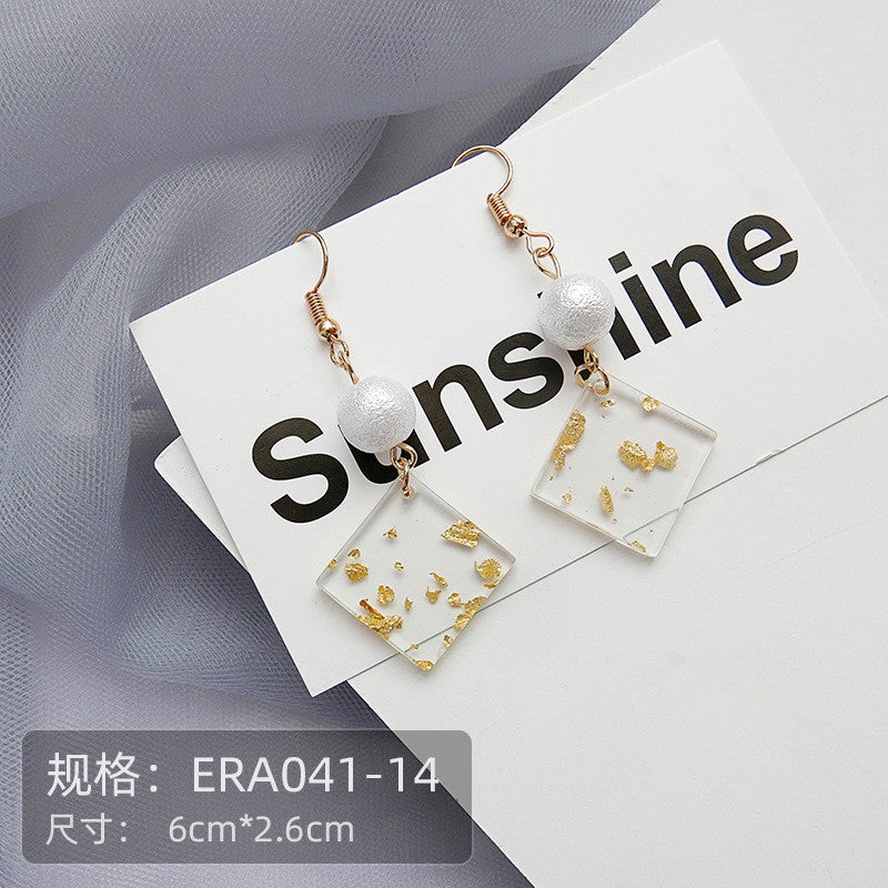 Pekanbaru Anting Wanita Korea Emas Rantai Bling Anting Elegan Simple Persegi Bujur Sangkar Putih Permata Gold Woman Earrings Emas Permata Anting Berkualitas Korean Style