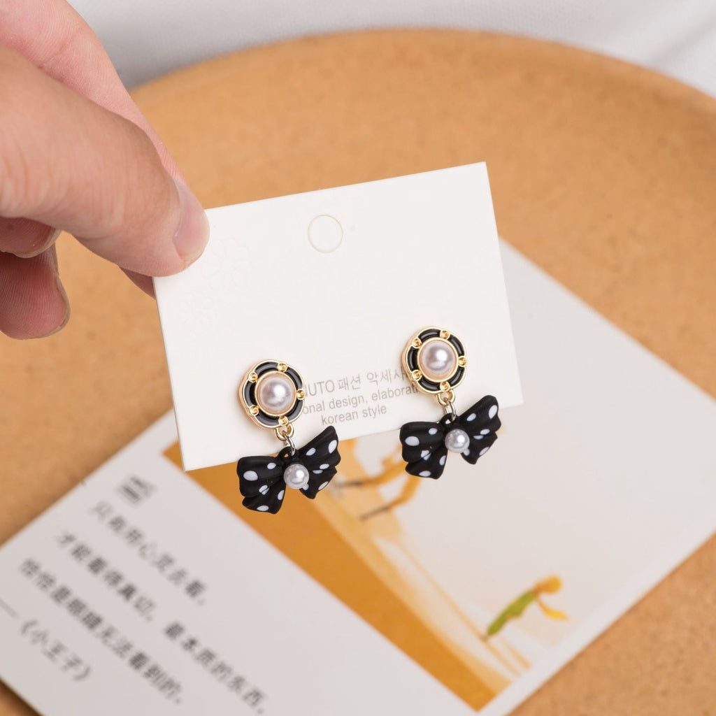 Pekanbaru Anting Wanita Pita Dot Bulat Hitam Putih Simple Elegan Cute Woman Earrings Anting Berkualitas Lucu Unik Korean Style