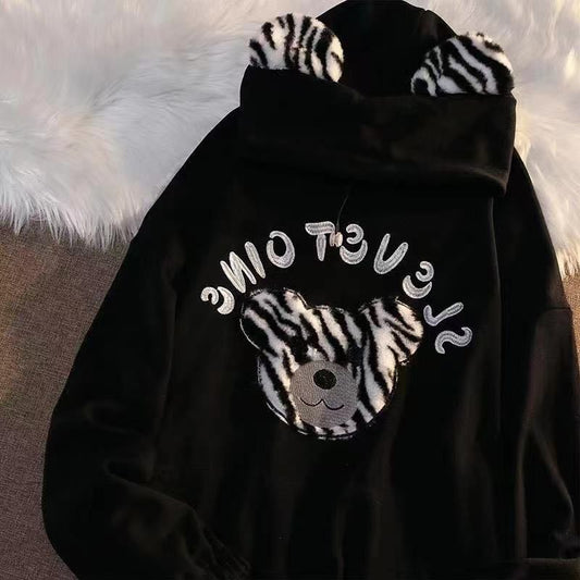 Pekanbaru Hoodie Oversize Beruang Motif Warna Zebra Telinga Hitam Putih Lucu Cute Black White Bear Hoodie Bordir Lucu Unik Berkualitas Hoodie Beruang Bulu Lembut Hoodie Couple Unisex Korean Style