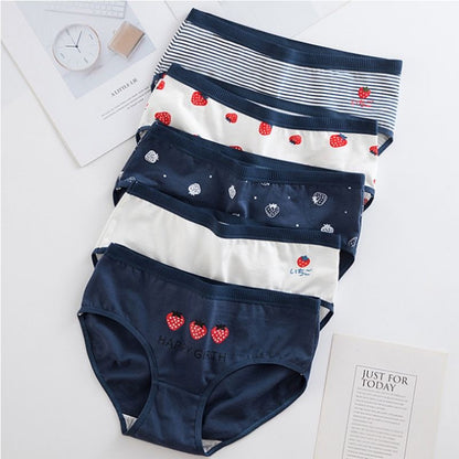 Pekanbaru Celana Dalam Wanita Motif Strawberry Fashion Jepang Crotch Mid Waist