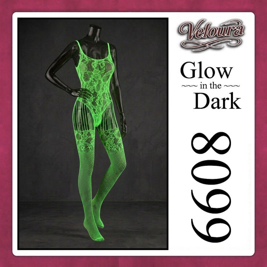 Pekalongan Veloura Bodysuit Spandek Sexy Lingerie Glow in the Dark Net Clothes - GITD 6608