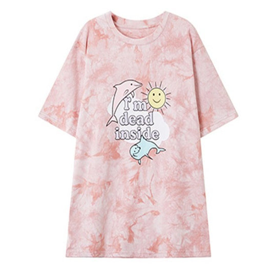 Pekanbaru Kaos Oversize Tie Dye Dolphin Kaos Lucu T-shirt Couple Lumba-Lumba Kaos Tumblr Korean