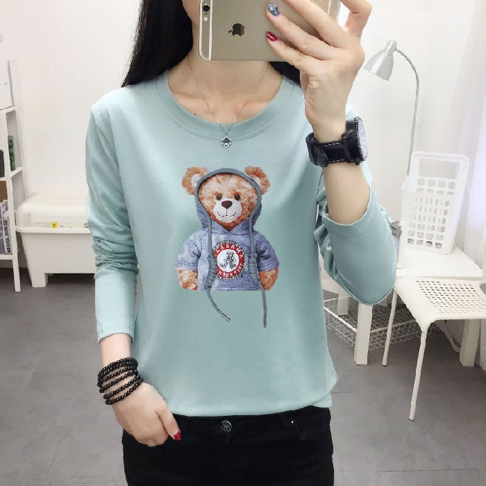 Pekanbaru Kaos Lengan Panjang Kekinian Teddy Bear Lucu Kaos Oversize T-shirt Beruang Lucu Unik Unisex Berkualitas Korean Style