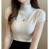 Pekanbaru Baju Model Turtleneck Kaos Lengan Pendek Carenina Baju RIB Garis-Garis (LD 80, P 40)