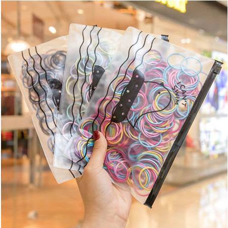 Pekanbaru HR- IKAT RAMBUT KOREA 100PCS FREE POUCH Karet Warna Polos Gelang Tali Kunciran Aksesoris Anak Kuncir