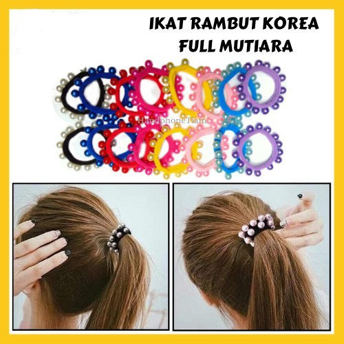 Pekanbaru HR- KUNCIRAN KOREA IKAT RAMBUT FULL MUTIARA KOREAN cepol kuncir karet gelang pearl hairbands