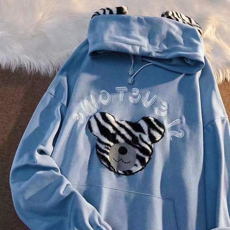 Pekanbaru Hoodie Oversize Beruang Motif Warna Zebra Telinga Hitam Putih Lucu Cute Black White Bear Hoodie Bordir Lucu Unik Berkualitas Hoodie Beruang Bulu Lembut Hoodie Couple Unisex Korean Style