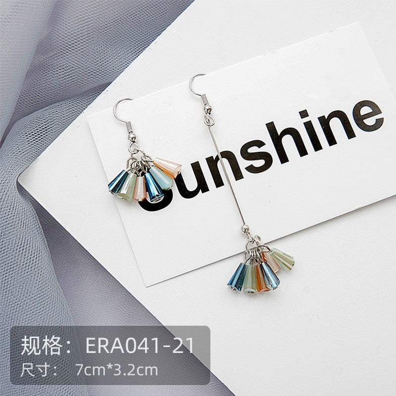 Pekanbaru Anting Wanita Korea Biru Emas Permata Anting Panjang Elegan Simple Beda Kiri Kanan Anting Berkualitas Korean Style