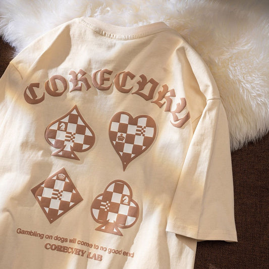 Pekanbaru Kaos Oversize Poker Corecory Across The Future Tshirt Spade Heart Diamond Club T-shirt Couple Unisex Catur Chess Kuda Black White Berkualitas Street Style Corecvry Club Korean Style