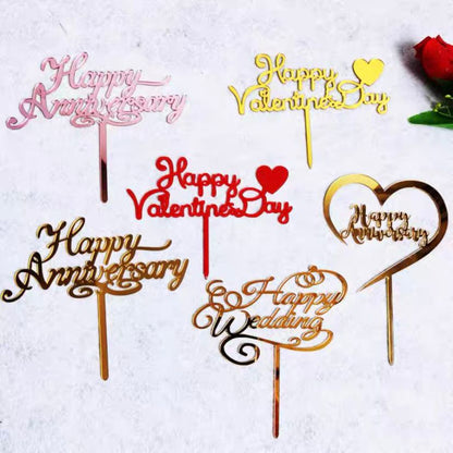 Pekanbaru Cake Topper Akrilik Happy Anniv / Happy Valentine / Happy Wedding (Instan Only)