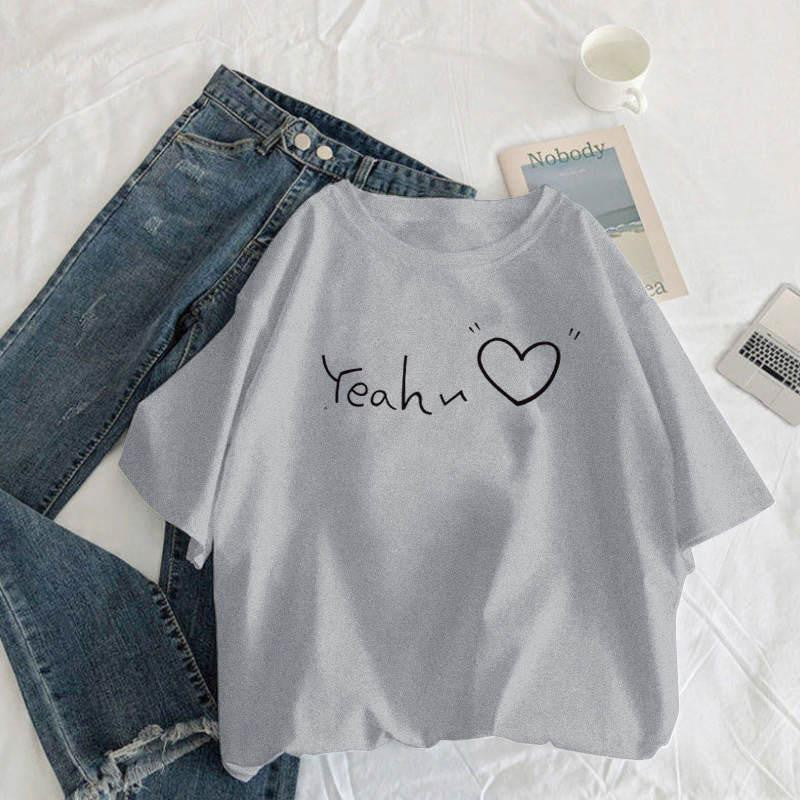 Pekanbaru Kaos Oversize Korea Yeah Love Kualitas Premium T-shirt Unisex Letter Yeah Korean Style
