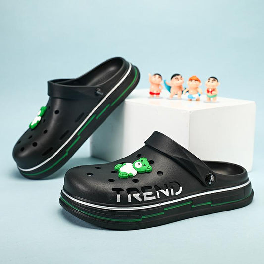 Pekanbaru Sandal Baim Pria Buaya Trend Beruang Monochrome Hitam Putih Abu-Abu Size Besar Free Jibbitz Gambar Bear Unique Male Sandals Anti Slip EVA Anti Air Korean Style