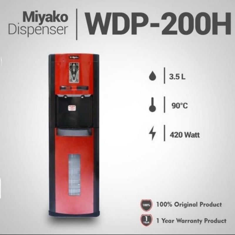 Pekanbaru Dispenser Miyako Wdp 200 H -Black Red [Galon Bawah/Hot&Normal]