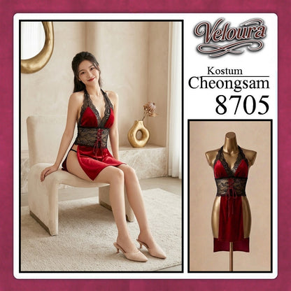 Pekalongan Veloura Pakaian Cheongsam Mini Kostum Lingerie Set Dress Sexy Model Baju China 8705