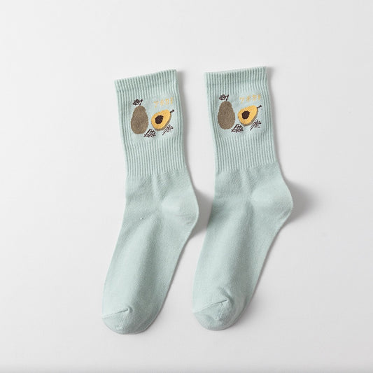Pekanbaru Kaos Kaki Panjang Motif Avocado Women Socks Import Kaos Kaki Berkualitas Hijau Putih Buah Korean Style