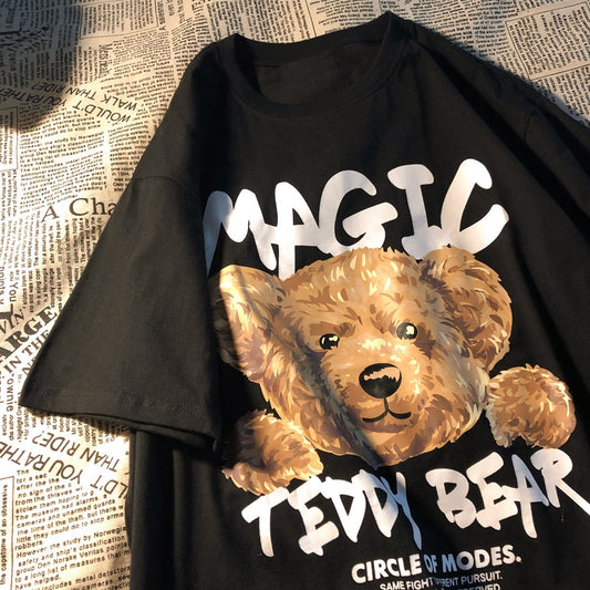 Pekanbaru Kaos Oversize Magic Teddy Bear Kaos Couple T-shirt Hitam Putih Circle Of Modes Kaos Berkualitas Korean Style