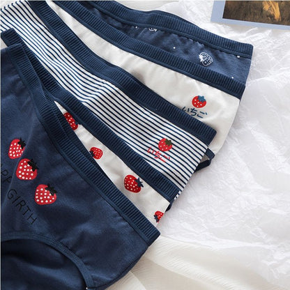 Pekanbaru Celana Dalam Wanita Motif Strawberry Fashion Jepang Crotch Mid Waist