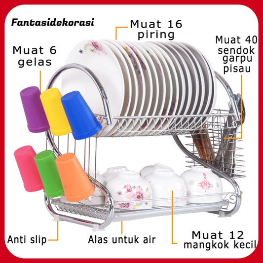 Pekanbaru Rak piring 2 Tingkat Rak dapur Rak cuci piring Rak penyimpanan/Rak piring serbaguna