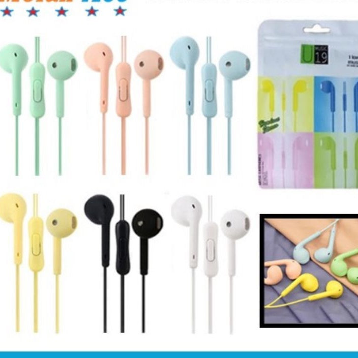 Pekanbaru Headset Macaron U19 Hifi Stereo Extra Bass Handsfree Matte Colorfull Earphone
