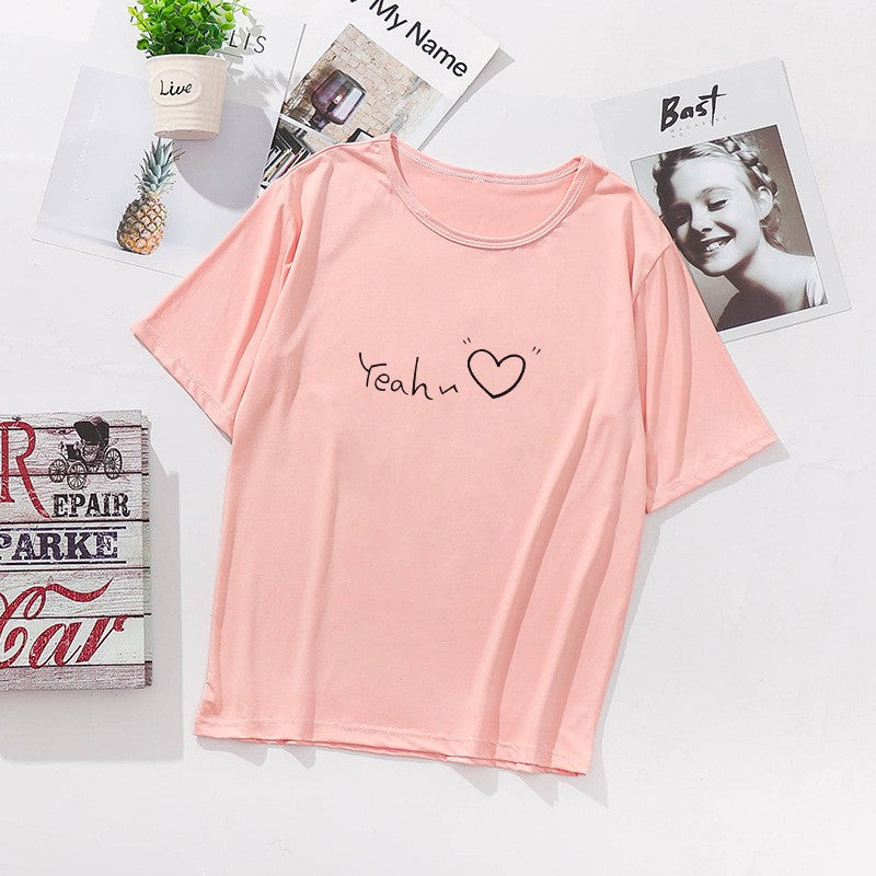 Pekanbaru Kaos Oversize Korea Yeah Love Kualitas Premium T-shirt Unisex Letter Yeah Korean Style