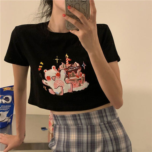 Pekanbaru Kaos Crop Happy Birthday Beruang Ulang Tahun Kue Lilin Unik Lucu Croptop Bday Lembut Berkualitas Beruang Pesta Kue Baju Crop Aesthetic Birthday Top Korean Style