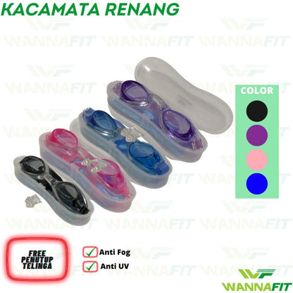 Pekanbaru Kacamata Renang Wannafit Anti Fog Uv Free Box Kacamata+Penutup Telinga