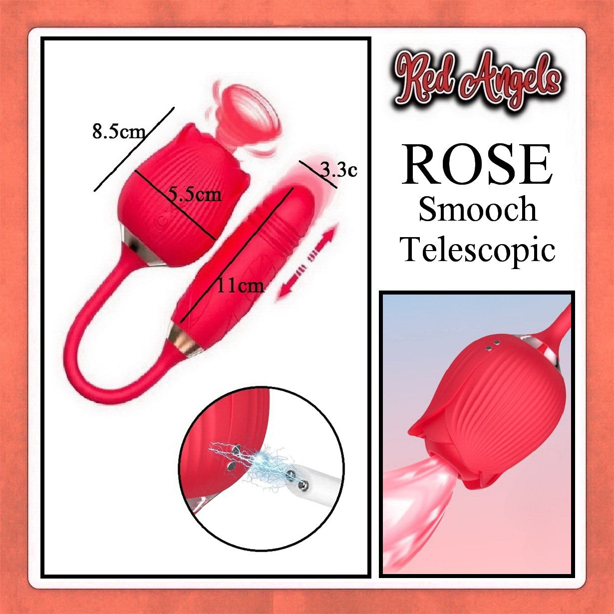 Pekalongan Red Angels Vibrator ROSE Smooch Telescopic Charger