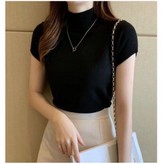 Pekanbaru Baju Model Turtleneck Kaos Lengan Pendek Carenina Baju RIB Garis-Garis (LD 80, P 40)