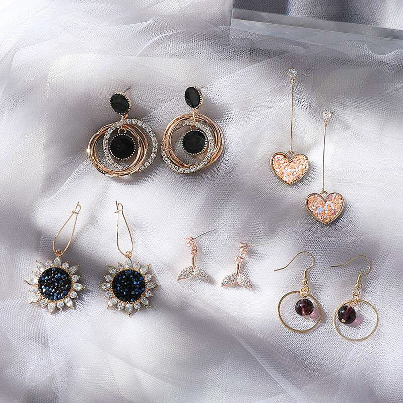 Pekanbaru Anting Wanita Hitam Love Bunga Permata Black Pearl Earrings Anting Besar Anting Panjang Anting Drop Anting Hoop Berkualitas Korean Style