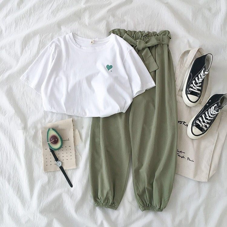 Pekanbaru Setelan Wanita Daily Set One Set Oversize Hijau Hati Love Selebgram Korean Style Baju 1 Set Kaos Celana Karet Lembut Berkualitas