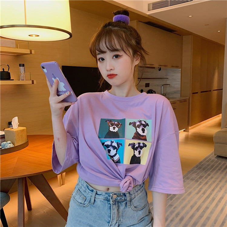 Pekanbaru Kaos Oversize Doggy Couple Teman Pacar T-shirt Oversize Puzzle Anjing Lucu Korean Style