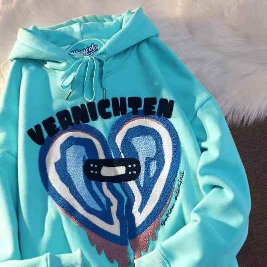 Pekanbaru Hoodie Oversize Vernichten Love Plester Broken Heart Hoodie Swag Trending Hoodie Couple Unisex Street Style Love Bordir Hoodie Berkualitas Korean Style