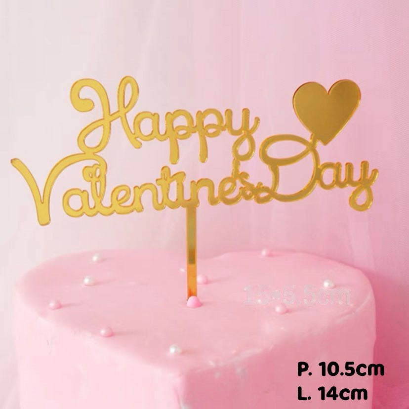 Pekanbaru Cake Topper Akrilik Happy Anniv / Happy Valentine / Happy Wedding (Instan Only)