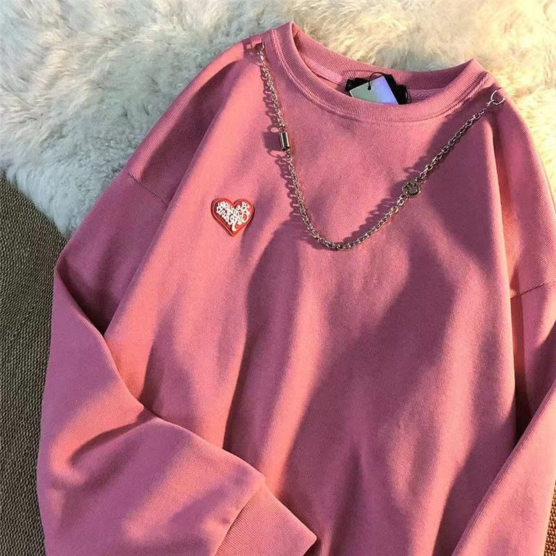 Pekanbaru Kaos Lengan  Panjang Love Mini Kecil With Additional Chain Tambahan Jahitan Baju Bawah Sweater Couple Unisex Berkualitas Street Style Rantai Korean Style
