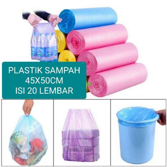 Pekanbaru HR- Kantong Plastik Sampah gulung 45x50 1 Roll isi 20 pcs dan 5 roll isi 100 pcs