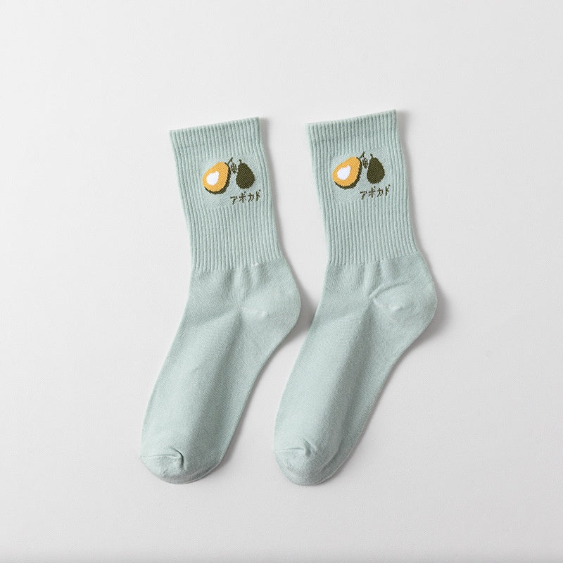 Pekanbaru Kaos Kaki Panjang Motif Avocado Women Socks Import Kaos Kaki Berkualitas Hijau Putih Buah Korean Style