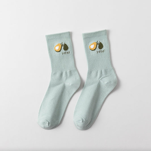 Pekanbaru Kaos Kaki Panjang Motif Avocado Women Socks Import Kaos Kaki Berkualitas Hijau Putih Buah Korean Style