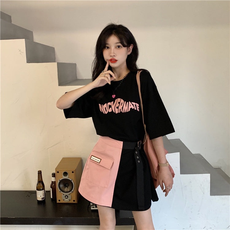 Pekanbaru Dress Wanita Nocvermate Hitam Putih Selempang Pink Hitam Simple Trending Dress Pendek Korean Style