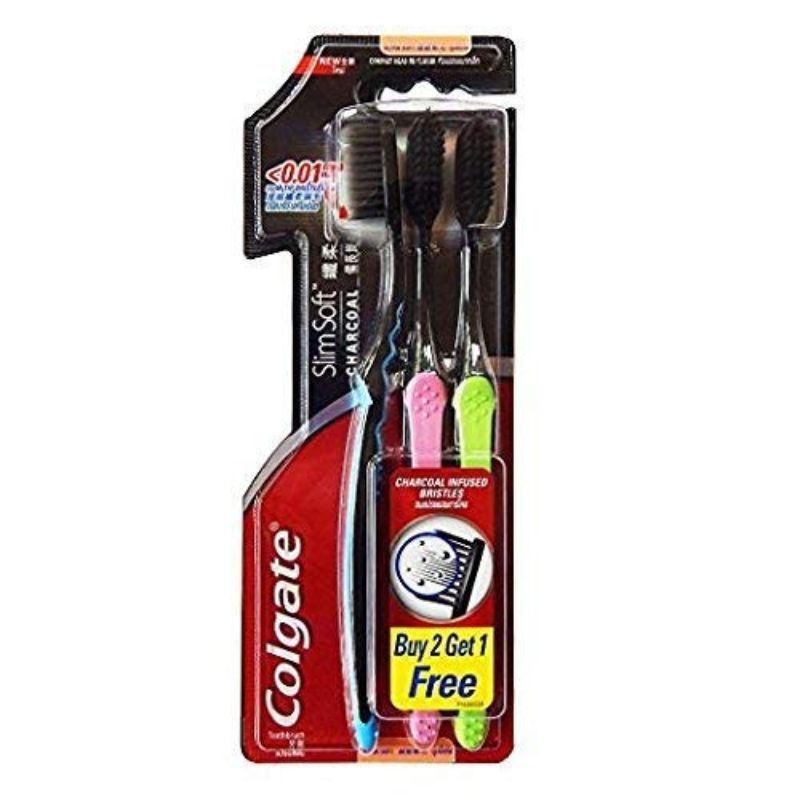 Pekanbaru Colgate Slimsoft Charcoal Soft Toothbrush [3 Pcs]