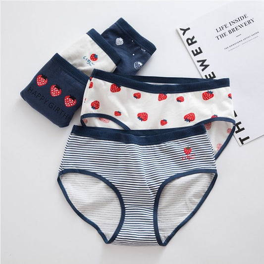 Pekanbaru Celana Dalam Wanita Motif Strawberry Fashion Jepang Crotch Mid Waist