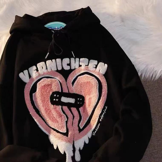 Pekanbaru Hoodie Oversize Vernichten Love Plester Broken Heart Hoodie Swag Trending Hoodie Couple Unisex Street Style Love Bordir Hoodie Berkualitas Korean Style